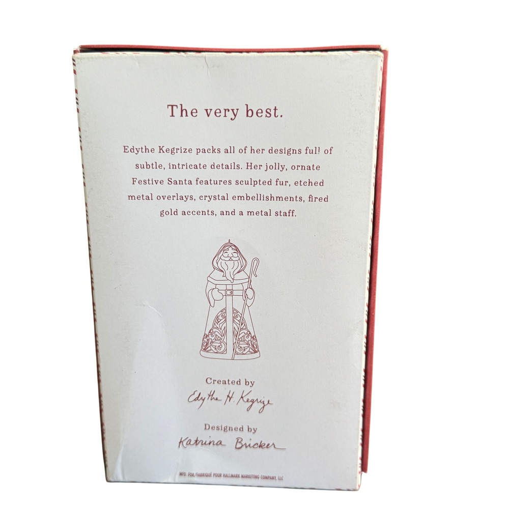 Hallmark Keepsake Festive Santa Ornament Green Gold Edythe Kegrize Ceramic Metal - Picture 4 of 4